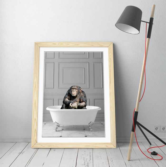 CHIMP IN BATHTUB -QUIRKY ART FRAMED POSTER PICTURE PRINT BATHROOM ARTWORK