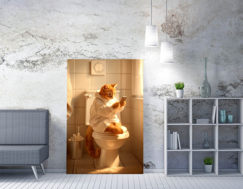 Funny Cat Canvas – Quirky Cat Artwork | Premium Bathroom Wall Art Print
