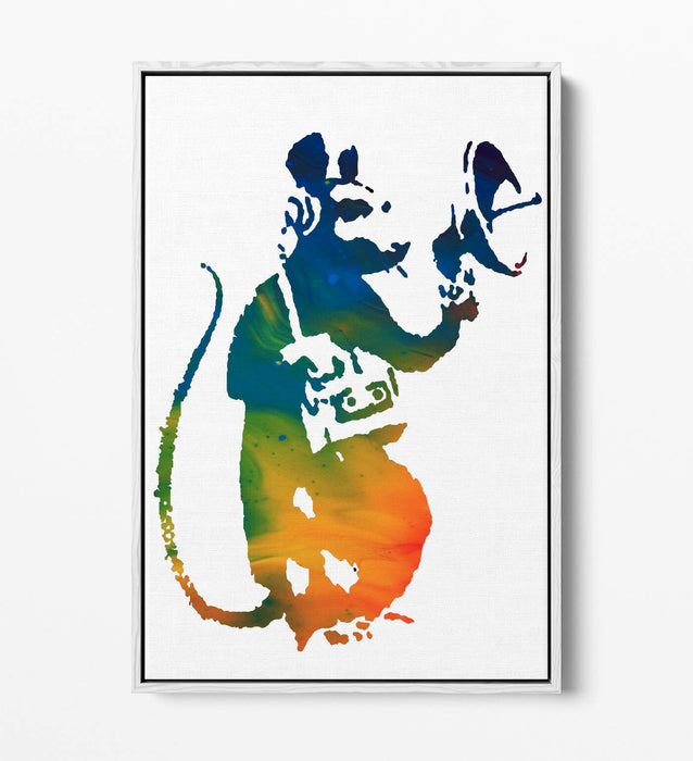 BANKSY, RADAR RAT RAINBOW ART -FLOAT EFFECT CANVAS WALL ART PRINT