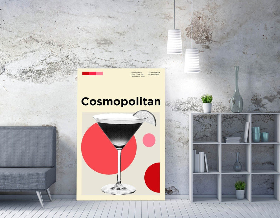 Cosmopolitan Cocktail Poster - Funky Canvas Wall Art | Handmade UK Artwork