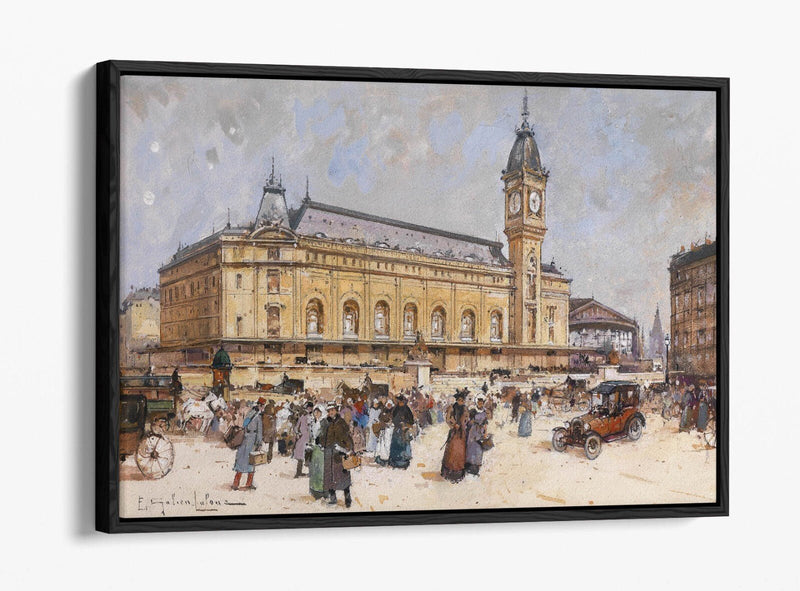 Float Effect Canvas Art – Eugene Galien-Laloue Lyon Station Painting on Custom MDF Frame