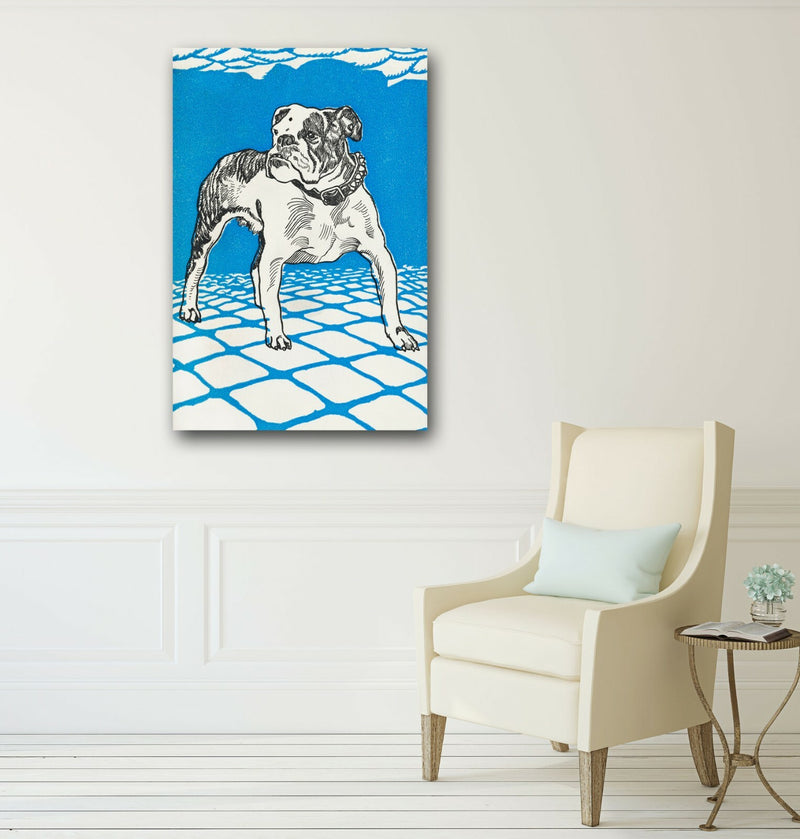 Vintage Bulldog Canvas - Deep Framed Blue Bulldog Artwork | Handmade UK Canvas Wall Art