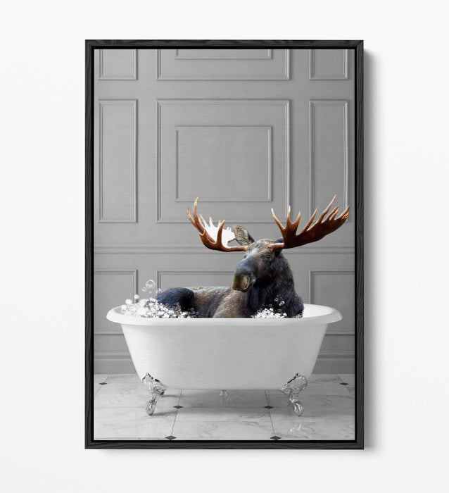 MOOSE IN BATHTUB -QUIRKY BATHROOM FLOAT EFFECT CANVAS WALL ART PIC PRINT