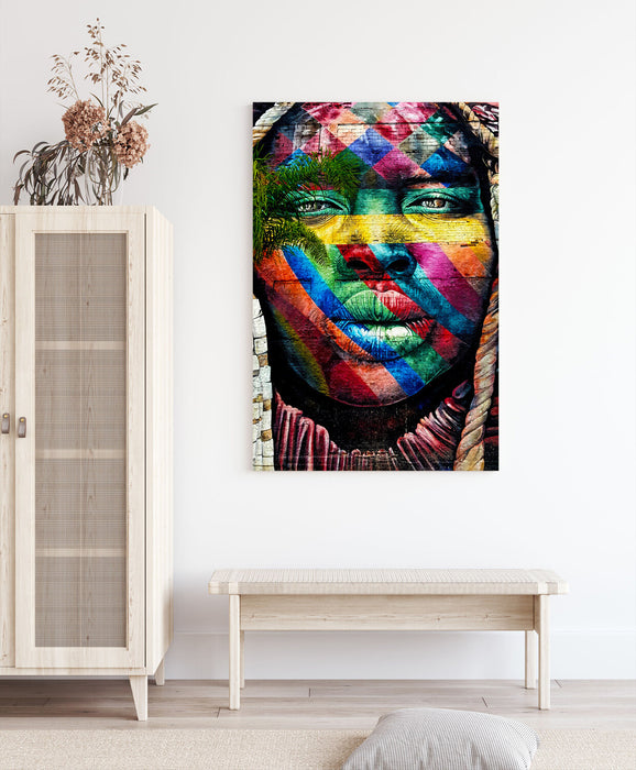 Canvas Wall Art | Graffiti Artwork Black Woman Print - Multi Colour Premium Varnish Finish