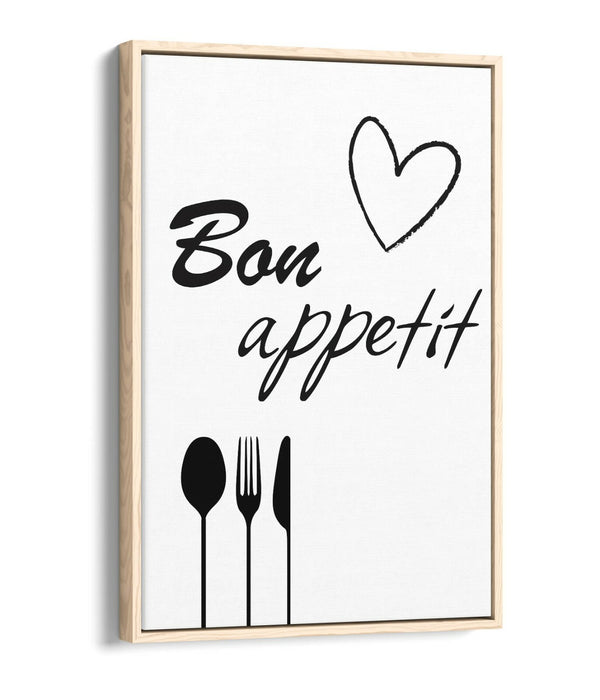 "BON APPETIT" KITCHEN HOME QUOTE SLOGAN -FLOAT EFFECT CANVAS WALL ART PRINT