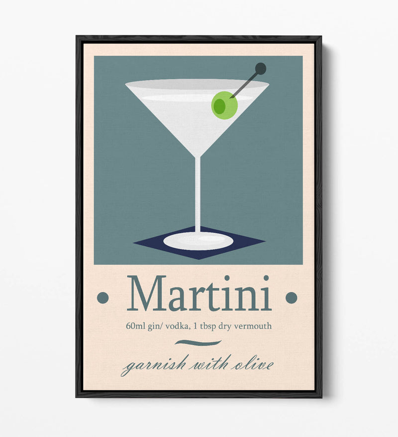 Martini Cocktail Poster - Float Effect Frame Canvas Wall Art Print | Handmade UK