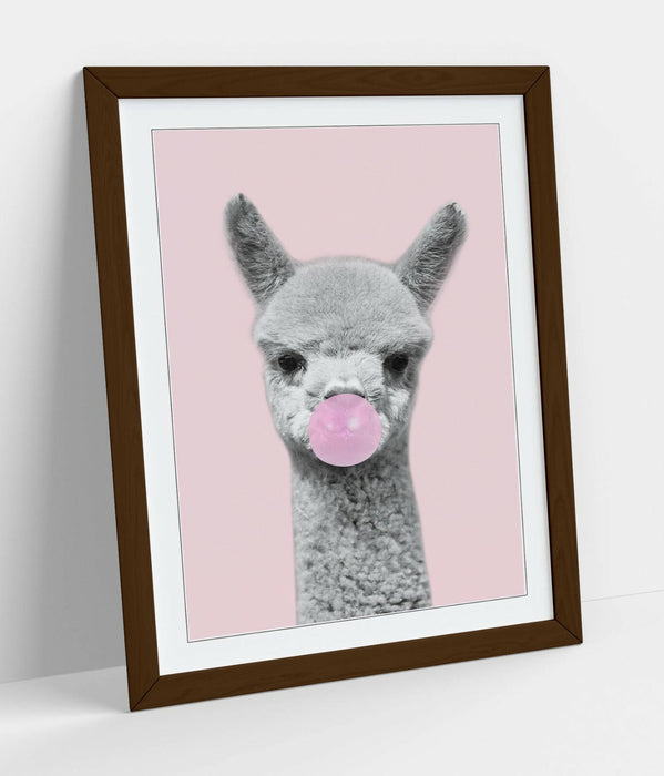 ALPACA BLACK WHITE BABY PINK BUBBLEGUM -FRAMED ART POSTER PICTURE PRINT ARTWORK