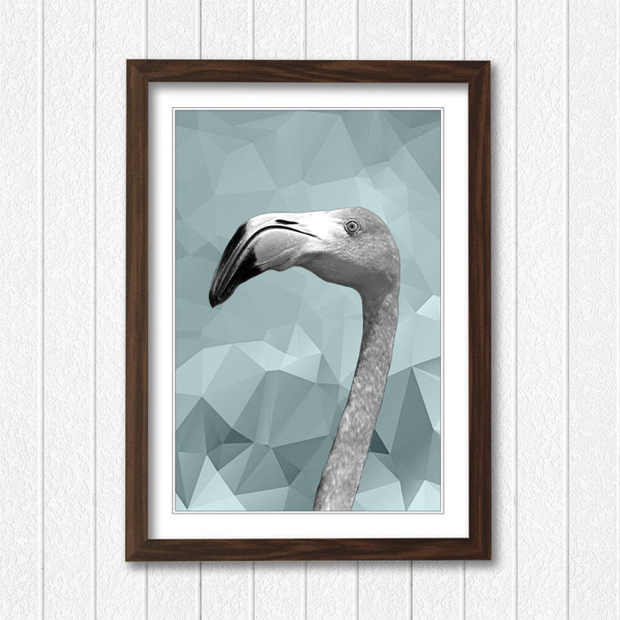 FLAMINGO BLACK AND WHITE DUCK EGG BLUE GEO FRAMED POSTER WALL ART PRINT ARTWORK
