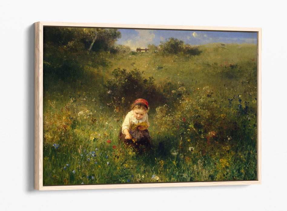 LUDWIG KNAUS, GIRL IN A FIELD -FLOAT EFFECT CANVAS WALL ART PRINT