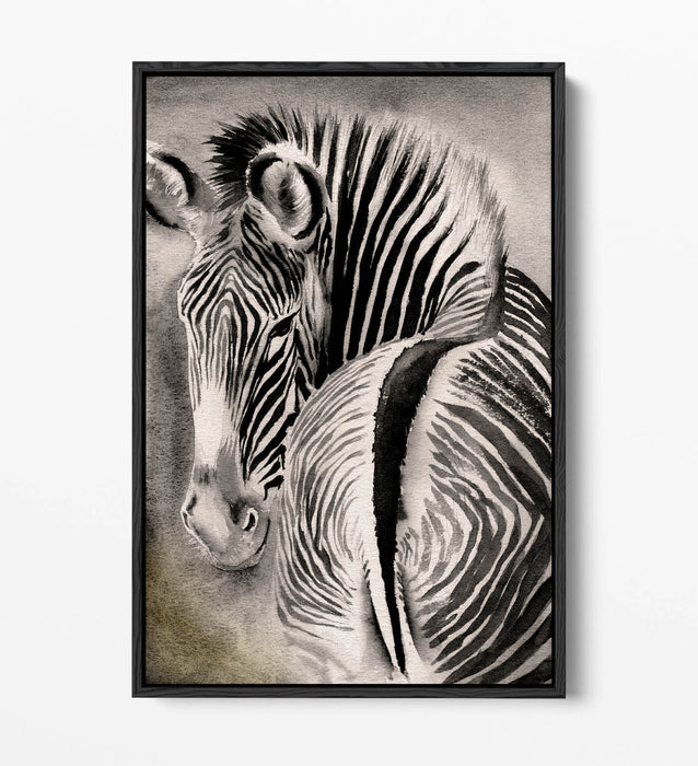 Zebra Canvas Art – Watercolor Wall Decor With Float Effect Frame, Ready To Hang