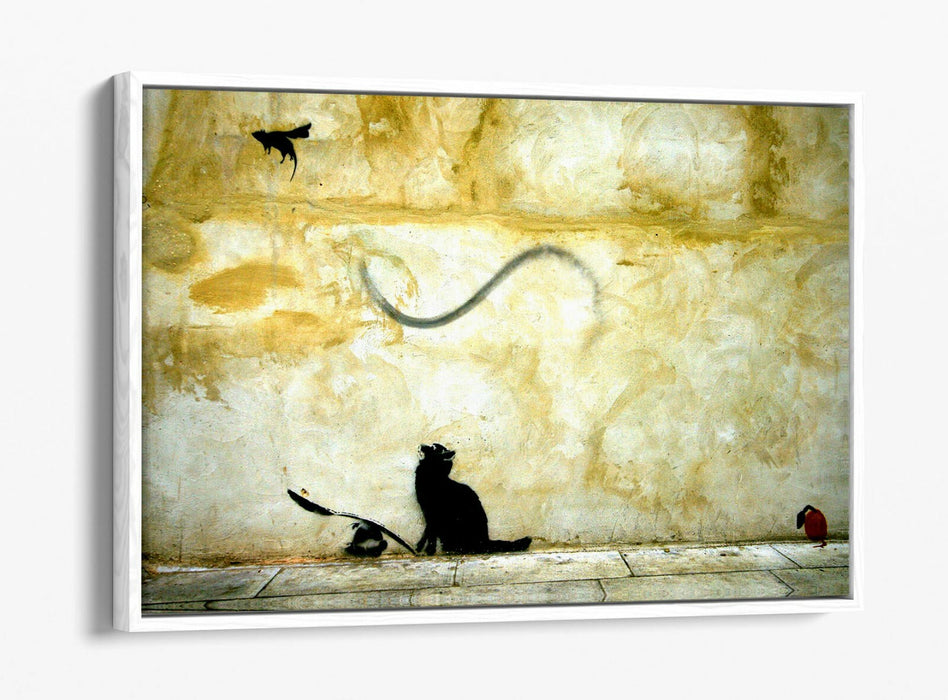 BANKSY CAT AND MOUSE -FLOAT EFFECT CANVAS WALL ART PIC PRINT-
