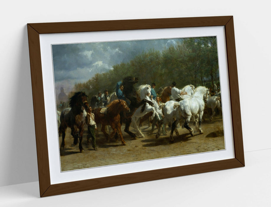 Framed Art Print - Vintage Horse Fair Print in Natural Wood Grain Frame | Handmade UK