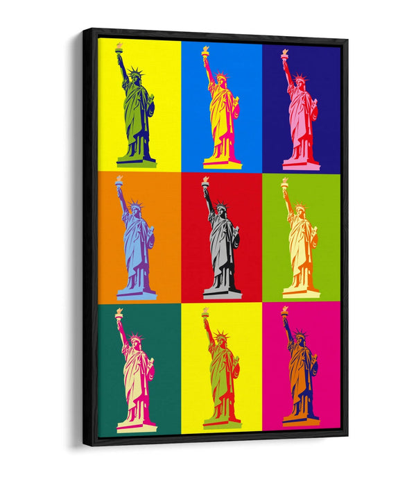 STATUE OF LIBERTY COLOURFUL POP ART -FLOAT EFFECT CANVAS WALL ART PRINT