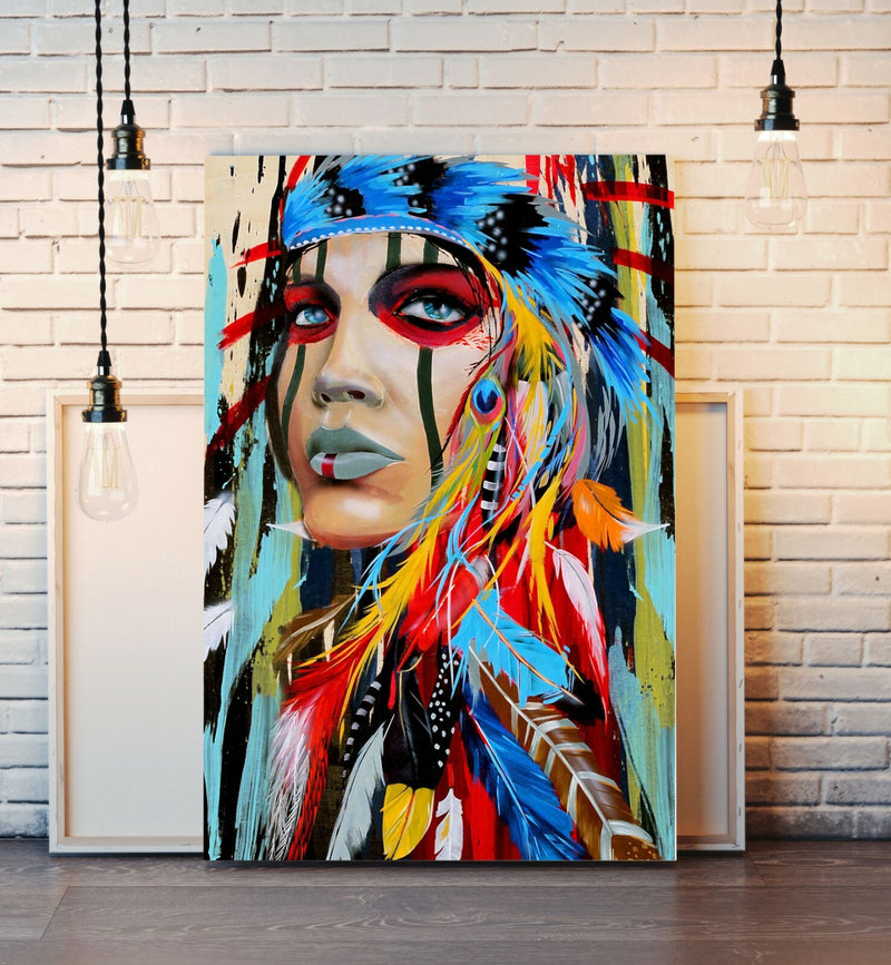 Native American Canvas Art – Abstract Woman Wall Art Print Ready To Hang