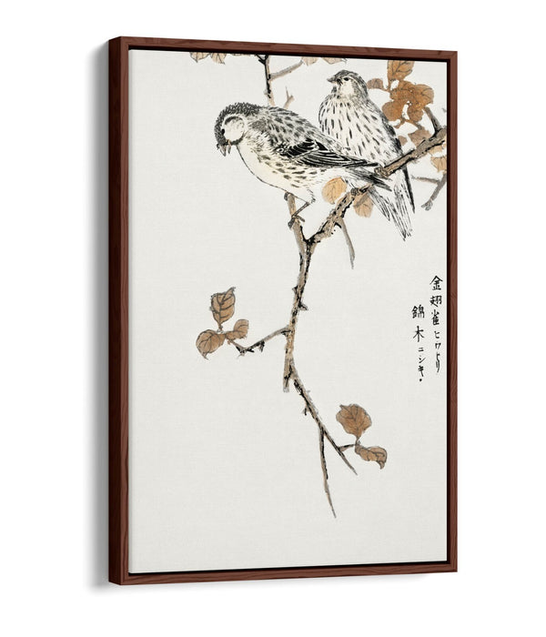 Canvas Wall Art - Numata Kashu Siskin & Euonymus Alata | Float Effect, Premium Frame