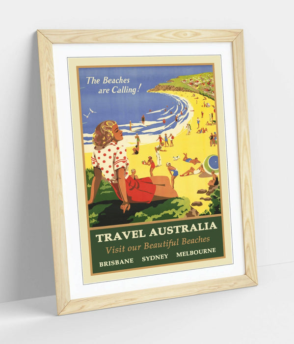 VINTAGE RETRO AUSTRALIA TRAVEL POSTER -FRAMED WALL ART PICTURE PRINT- BLUE GREEN
