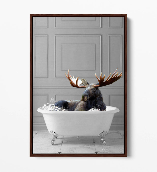 MOOSE IN BATHTUB -QUIRKY BATHROOM FLOAT EFFECT CANVAS WALL ART PIC PRINT