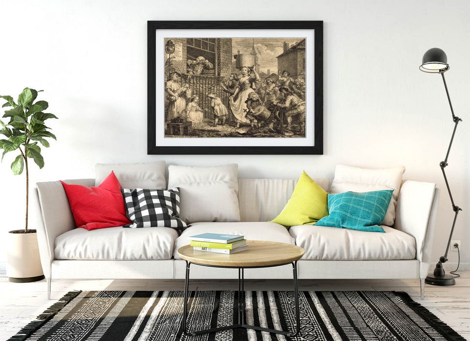 Framed Wall Art - William Hogarth The Enraged Musician Classic Art Print with Woodgrain Frame