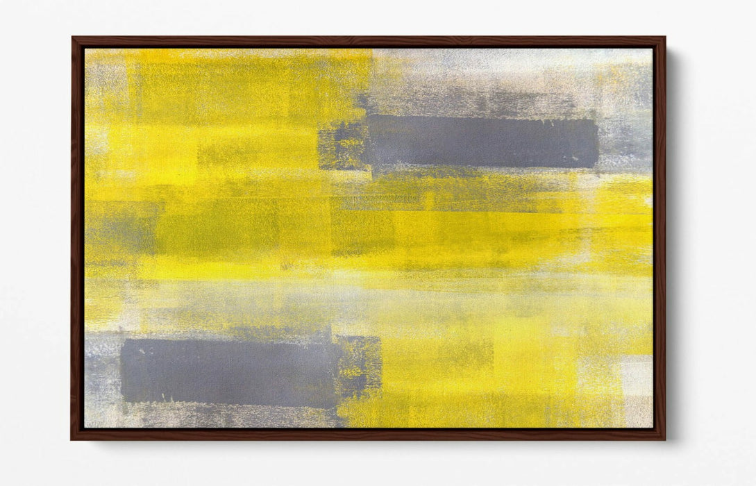 Canvas Wall Art - Yellow Grey Abstract Print With Float Effect Frame