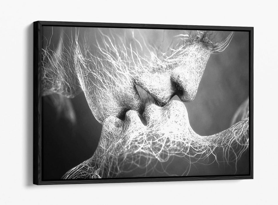 Float Effect Canvas Art – Lovers Kiss Black and White Graffiti Wall Decor
