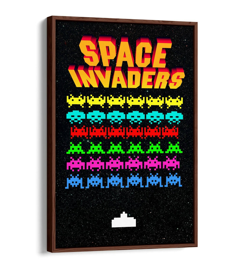 Space Invaders Canvas Retro Arcade Art - Float Effect Frame 30mm Deep Canvas Wall Print