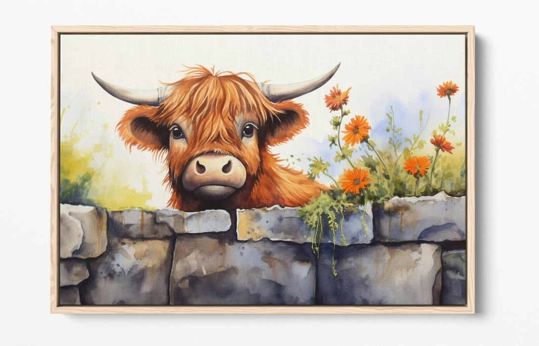 Highland Cow Canvas | Cute Animal Print Float Effect Wall Art - Handmade, Ready to Hang