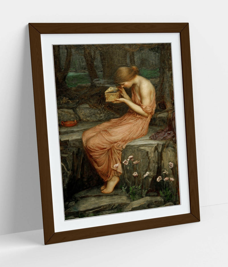 Framed Art Poster – John William Waterhouse Psyche Opening the Golden Box Art Print With Woodgrain Effect Frame