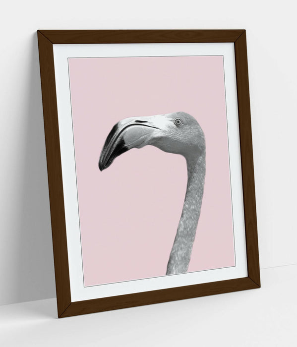 FLAMINGO HEAD BLACK WHITE PINK -FRAMED ART POSTER PICTURE PRINT ARTWORK