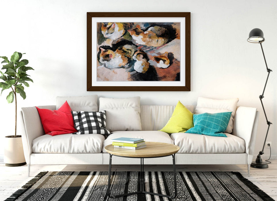 Framed Wall Art – August Macke Cat Wall Poster with Faux Wood Frame, Matte Paper Print