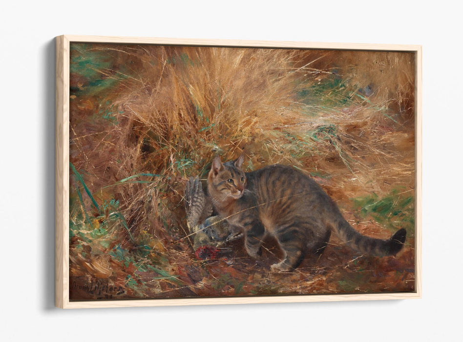 Canvas Wall Art – Bruno Liljefors Cat with Bird | Float Effect Premium Print