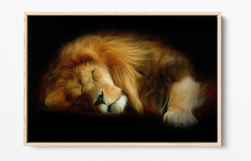 Canvas Wall Art - Sleeping Lion Handmade Float Effect Canvas Print | Premium Frame