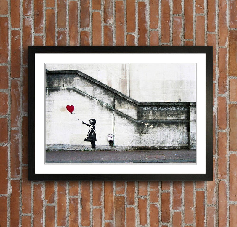 Banksy Balloon Girl Poster - Framed Art Print With Matte Finish & Woodgrain Frame