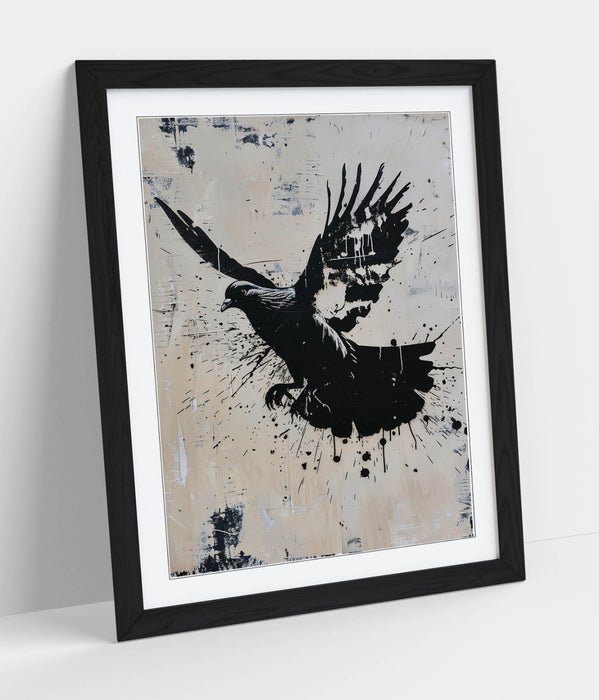 Banksy Style Wall Art – Framed Graffiti Stencil Poster with Woodgrain Frame