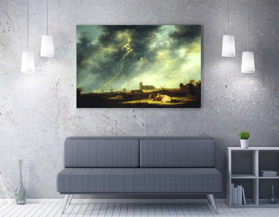 Canvas Wall Art – Aelbert Cuyp Thunderstorm Painting | Handmade Premium Varnish Finish