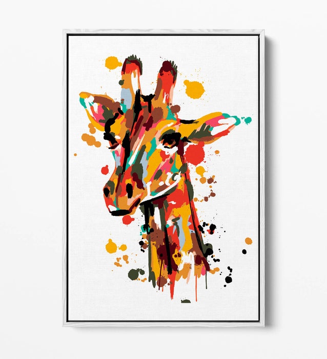 Colorful Canvas Wall Art - Giraffe Brush Stroke Print | Float Effect, Handmade UK