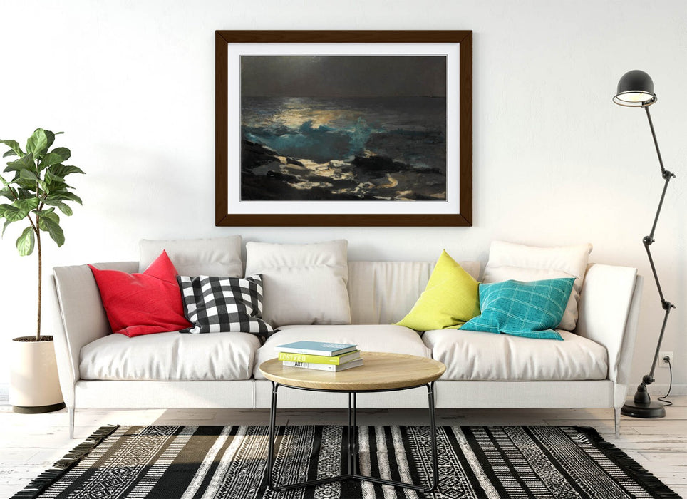 Framed Wall Art - Winslow Homer Moonlight Wood Island Painting, Natural Wood Frame