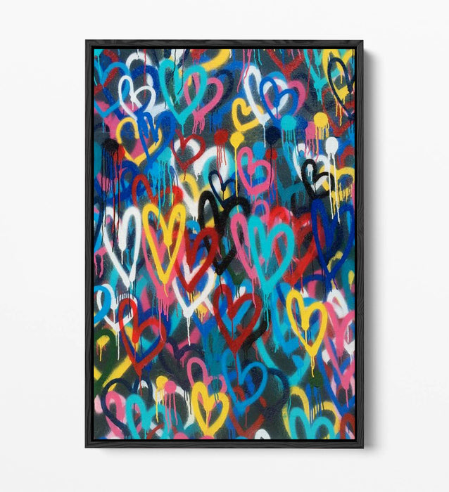 BANKSY LOVE WALL PORTRAIT -FLOAT EFFECT CANVAS WALL ART PIC PRINT-RAINBOW COLOUR