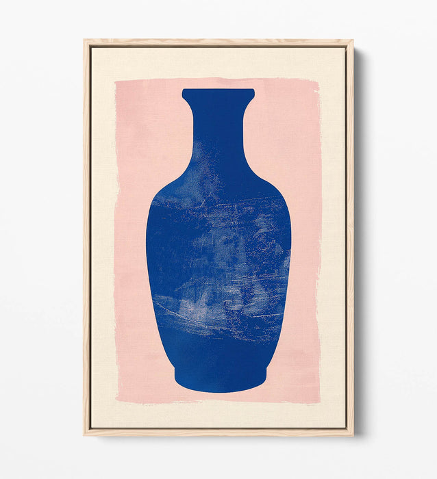 Canvas Wall Art - Minimalist Blue Vase Silhouette | Float Effect, Handmade UK