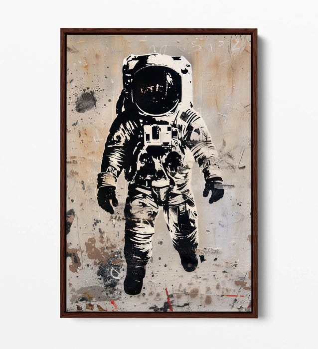 Canvas Wall Art - Cool Astronaut Black White Stencil Graffiti Print on Float Effect Canvas