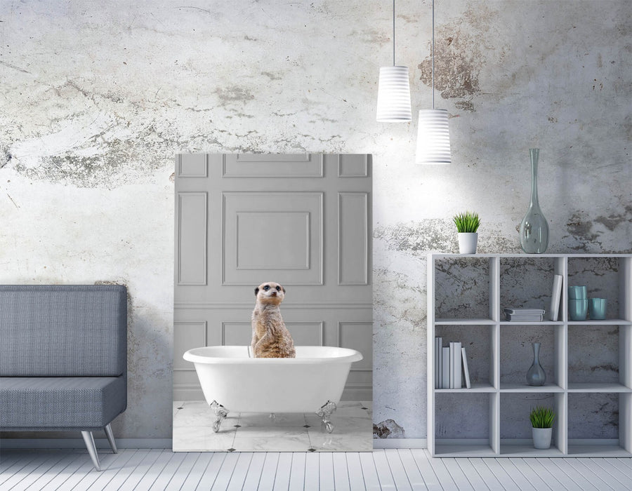 MEERKAT IN BATHTUB -QUIRKY CANVAS WALL ART PRINT ARTWORK ANIMAL FRAMED BATHROOM