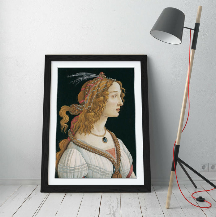 Framed Wall Art - Botticelli Young Woman Portrait With Woodgrain Frame Print