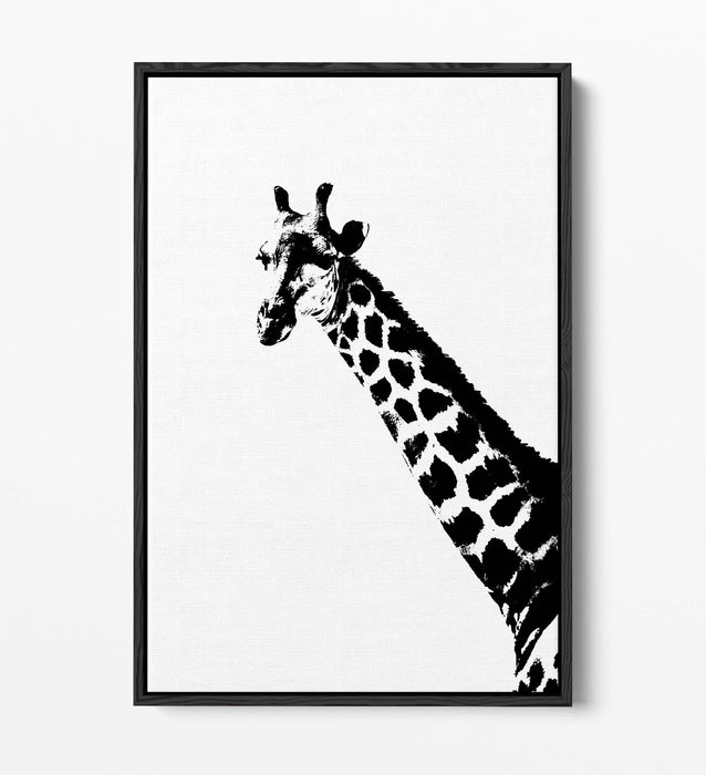 GIRAFFE HEAD, BLACK AND WHITE ANIMALS -FLOAT EFFECT CANVAS WALL ART PRINT TRENDY