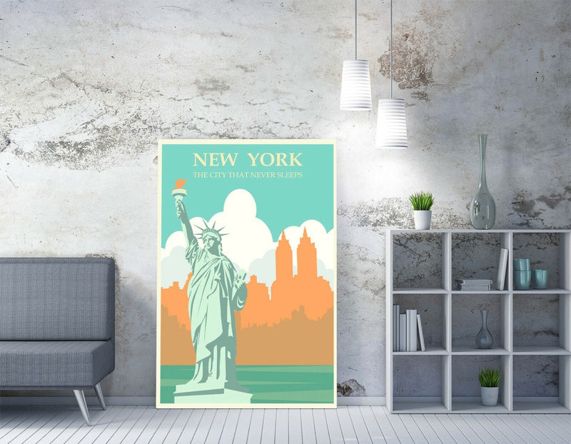 Statue Of Liberty Poster - Retro Travel Poster Print | Handmade Canvas Wall Art