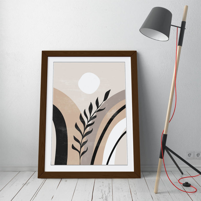 Boho Framed Wall Art – Abstract Home Art with Natural Wood Frame, Ready to Hang