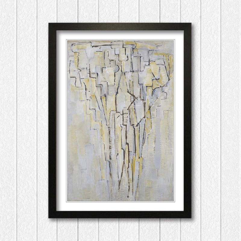 Mondrian Framed Wall Art – Handmade UK Tree Poster With Wood Grain Frame