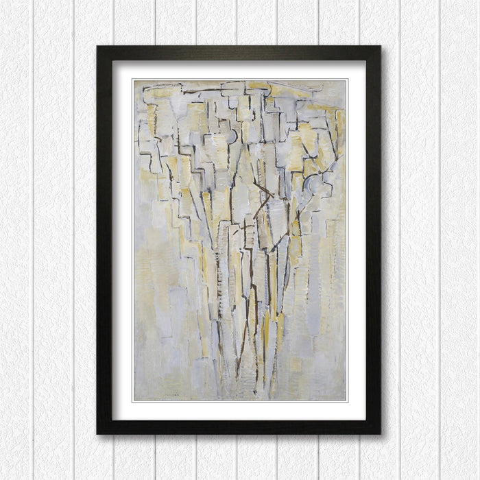 Mondrian Framed Wall Art – Handmade UK Tree Poster With Wood Grain Frame