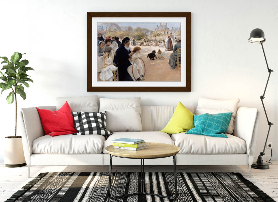 Framed Art Poster – Albert Edelfelt Luxembourg Gardens Paris Print With Woodgrain Frame