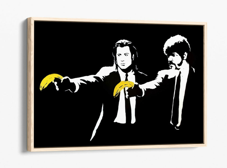 BANKSY PULP FICTION -FLOAT EFFECT CANVAS WALL ART PIC PRINT-YELLOW BLACK & WHITE