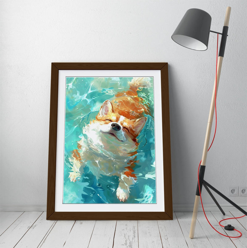 Corgi Wall Art - Framed Poster Print With Cute Smiling Dog Artwork, Ready To Hang