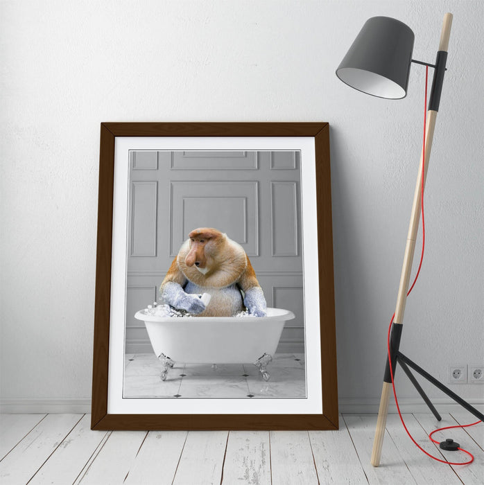 PROBISCUS MONKEY IN BATH PANEL WALL-ART FRAMED POSTER PIC PRINT BATHROOM ARTWORK